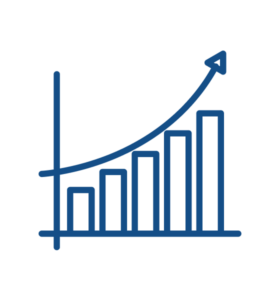 Outline bar chart showing an upward trend, often symbolizing growth, statistics, or performance.